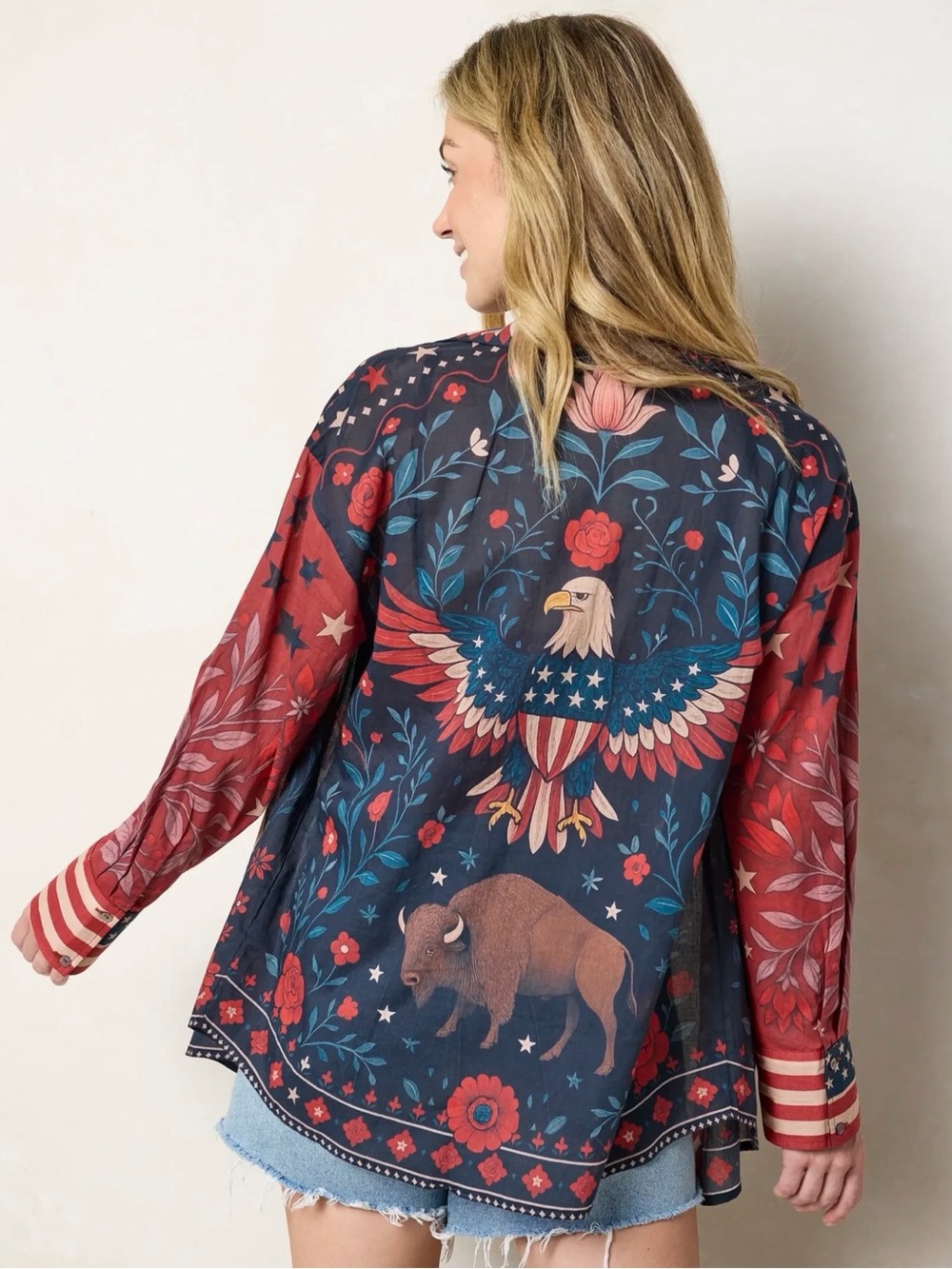 NWT “Rare”Natural Life Barcelona Button Down American Flag Route66 Eagle Buffalo